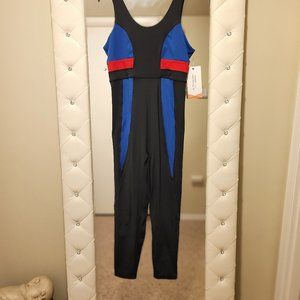 Women Sz Lg  Activology Active Colorblock Black Ted Blue Sleeveless Catsuit